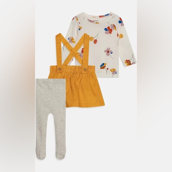 Baby Girl Carter's 3-Piece Floral Tee, Corduroy Jumper, & Tights Set - Picture 2 of 5